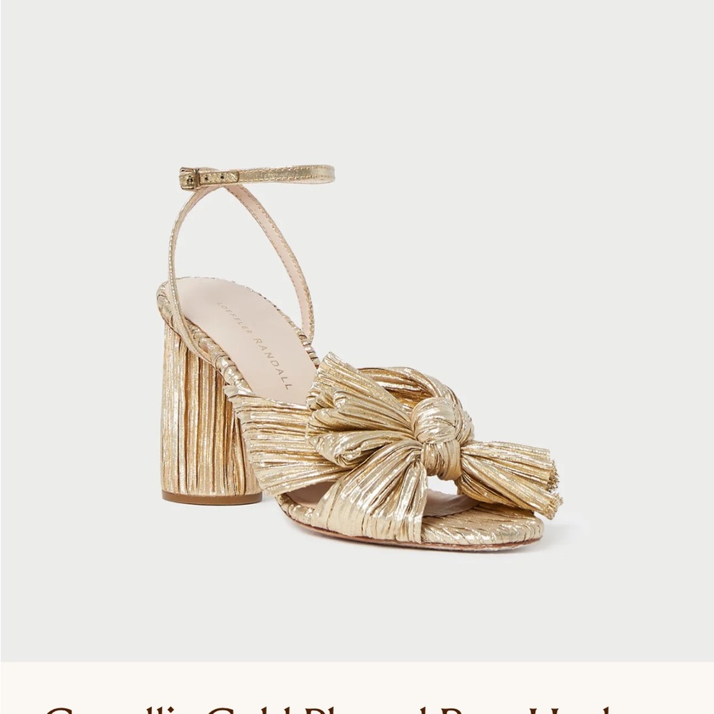 Loeffler Randall Gold Knotted Block Heel Sandals